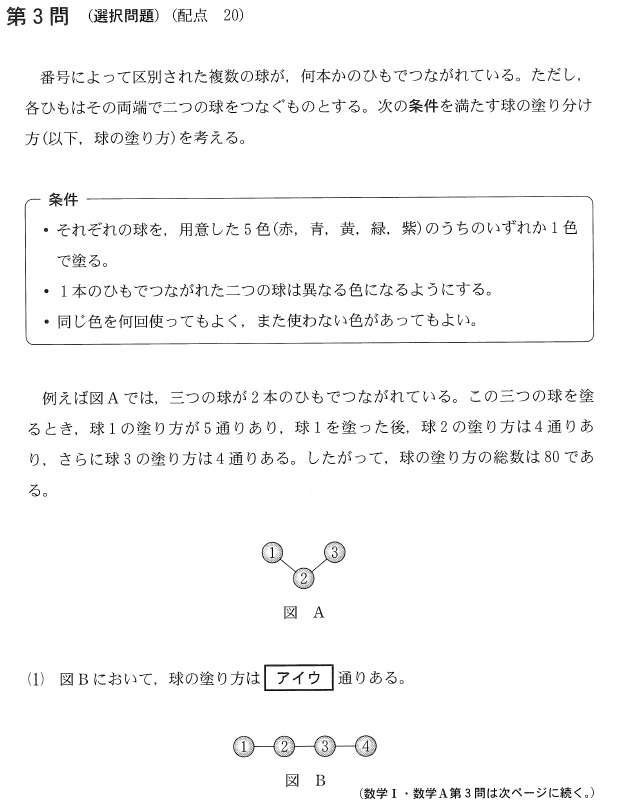 2023数学ⅠＡ第３問問題①